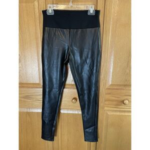 SPANX Assets Black Faux Leather Moto Leggings‎ Pants Size Large
